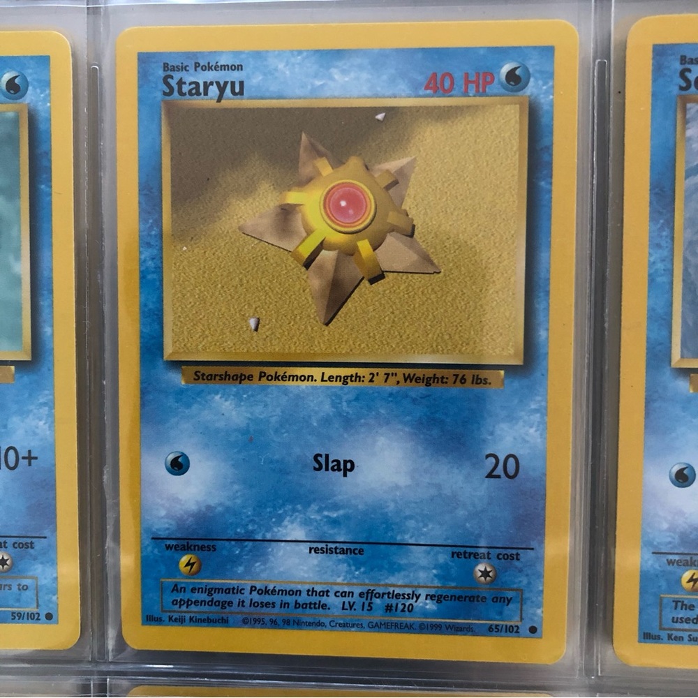 1990’s rare vintage Staryu Pokémon card 65/102